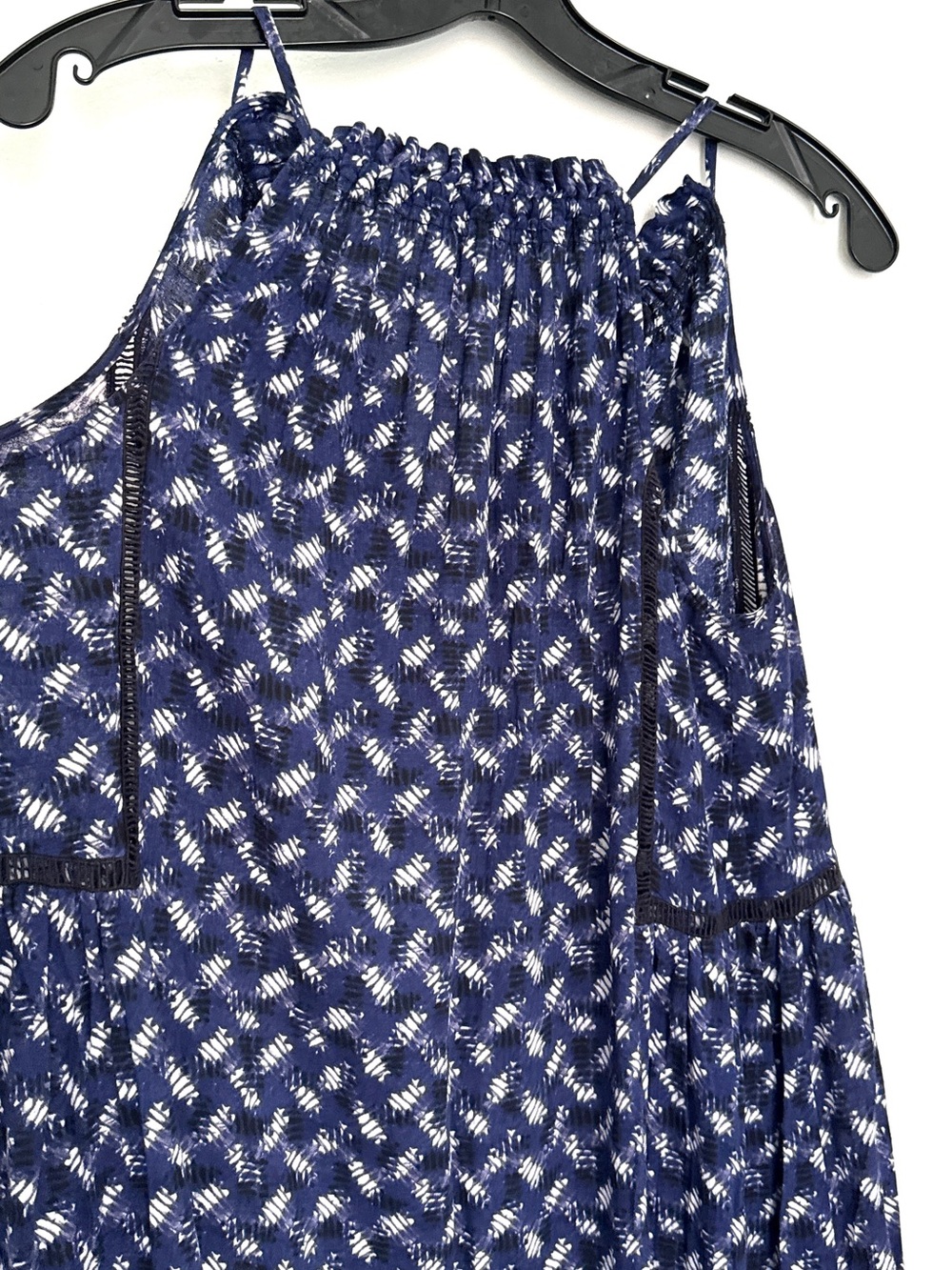 Rebecca Taylor Silk Blend Printed Maxi Dress Blue Tie Neck Sleeveless Size 6 - Picture 8 of 8
